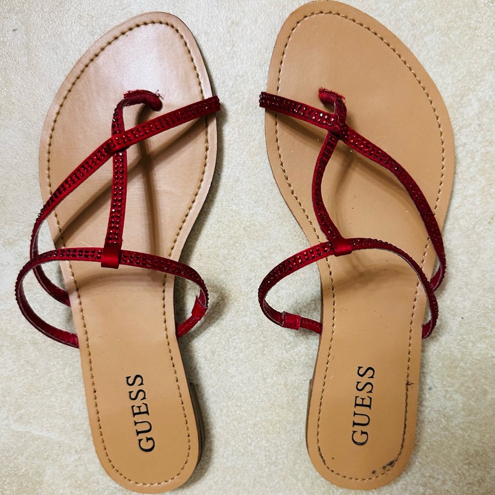 Guess Women's Red Strappy Flat Sandals